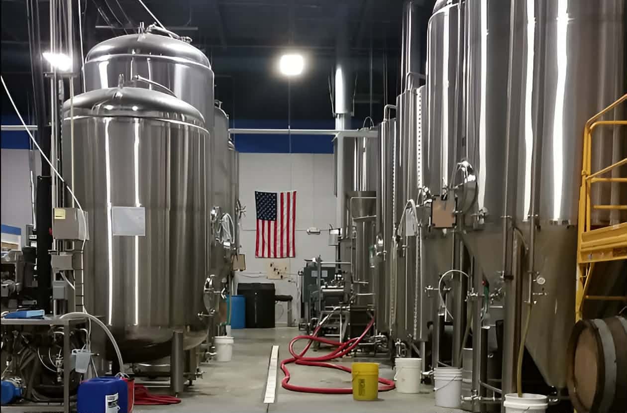 Veterans United Craft Brewery interior with fermentation tanks